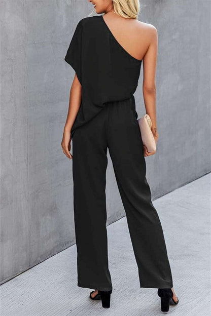 Single Shoulder Short Sleeve Jumpsuit - PFgoods.com