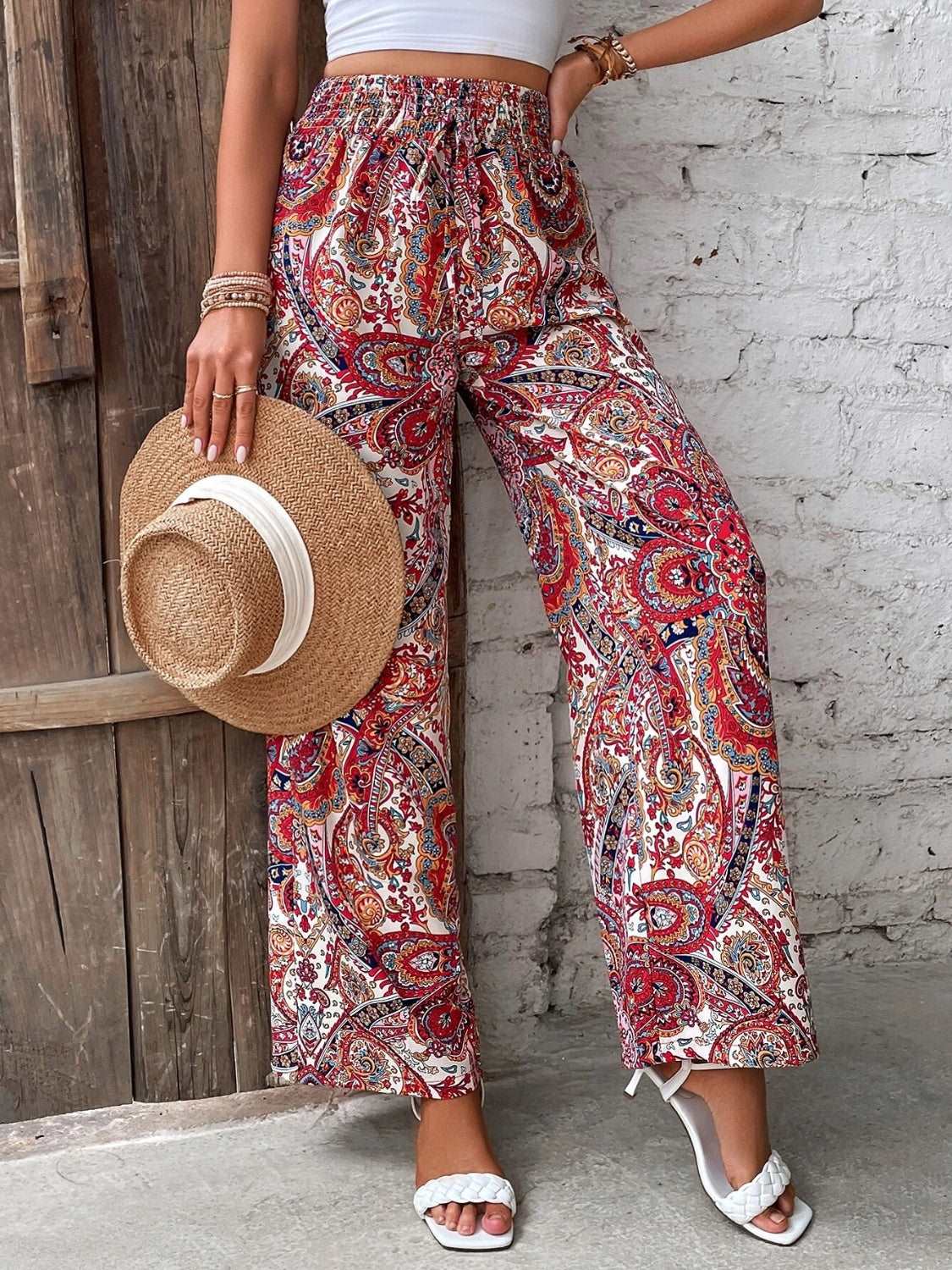 Printed Wide Leg Pants - PFgoods.com