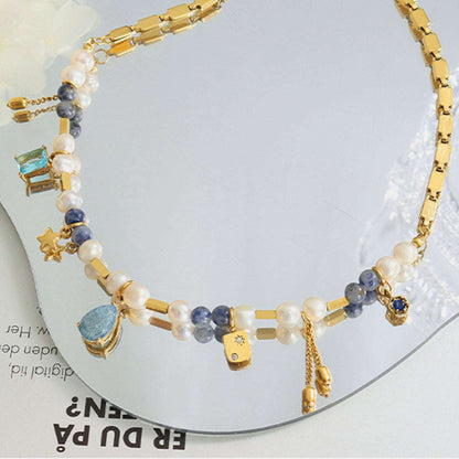 18K Gold-Plated Beaded Charm Necklace - PFgoods.com