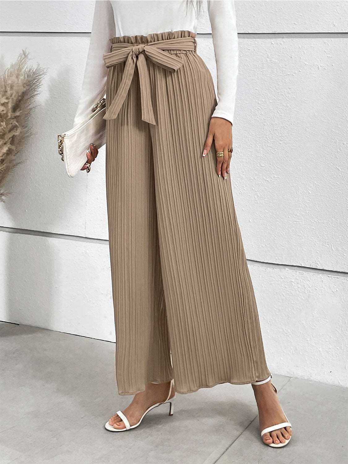 Tied Wide Leg Long Pants - PFgoods.com