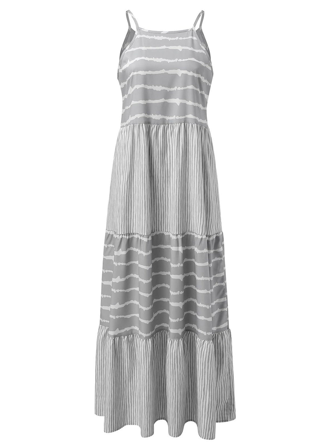 Tiered Striped Sleeveless Cami Dress - PFgoods.com