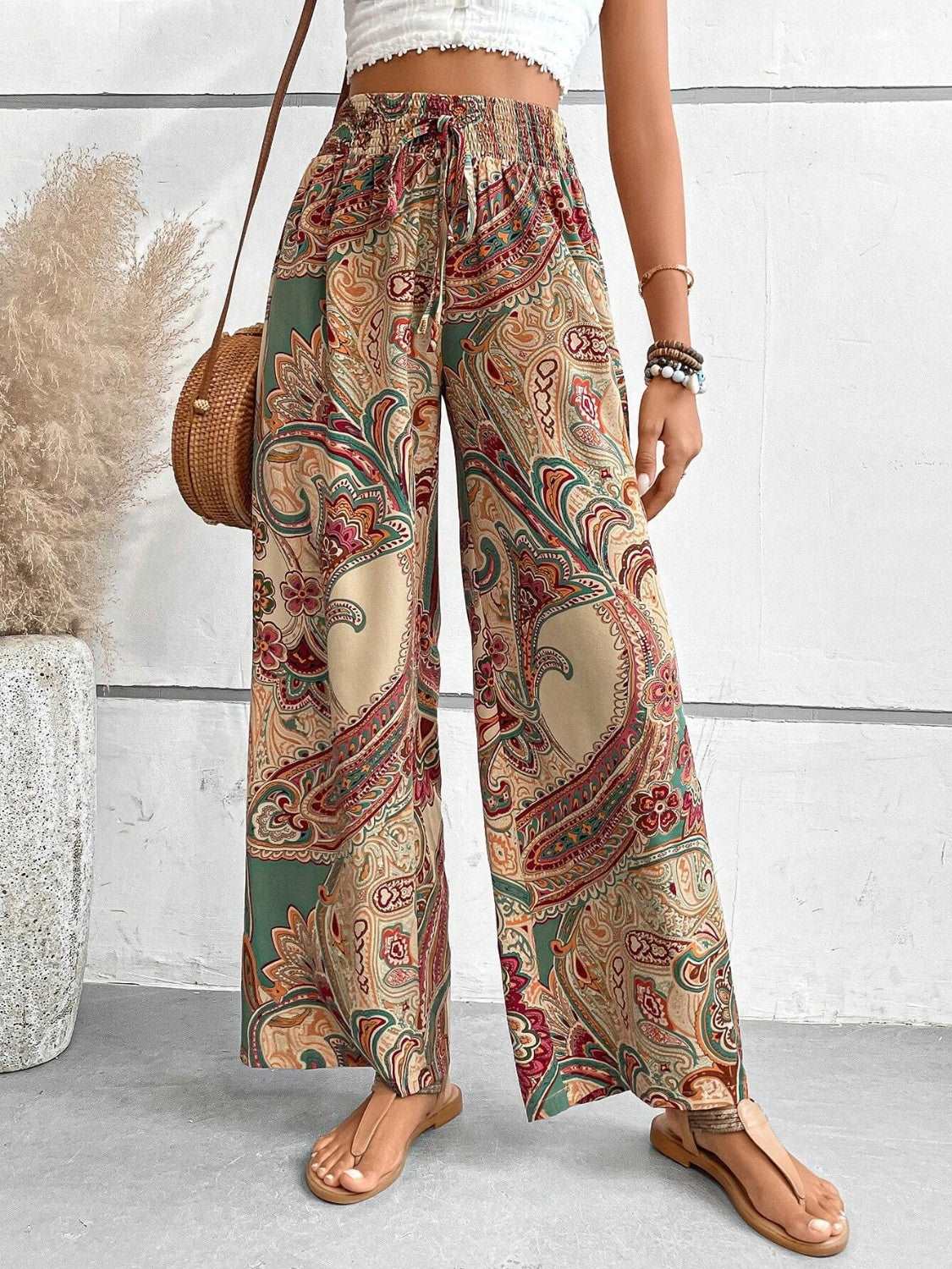 Printed Wide Leg Pants - PFgoods.com