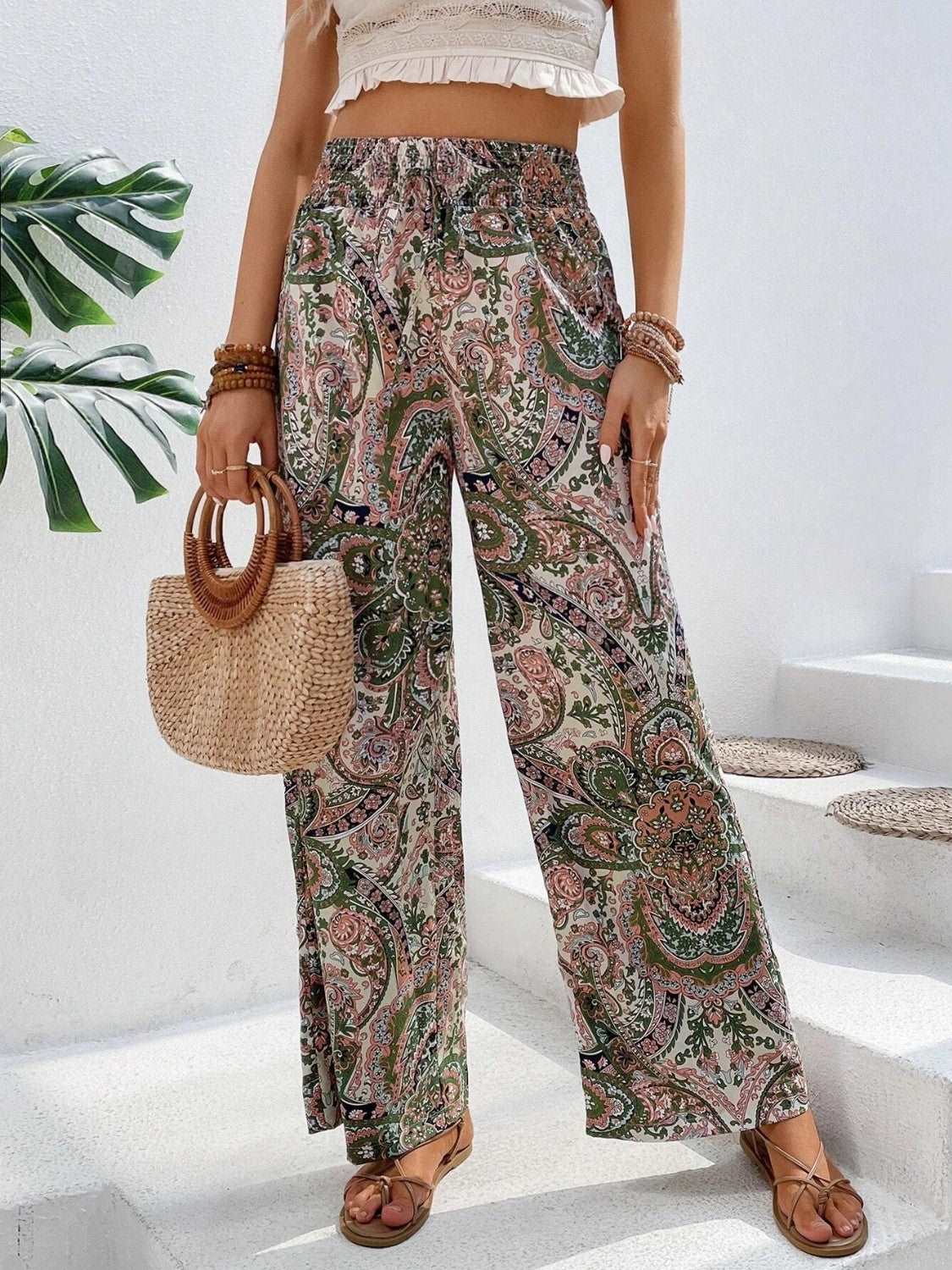 Printed Wide Leg Pants - PFgoods.com