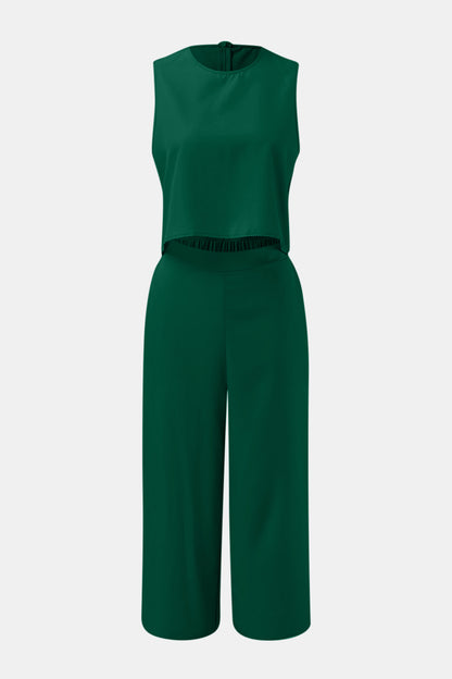 Round Neck Top and Wide Leg Pants Set - PFgoods.com