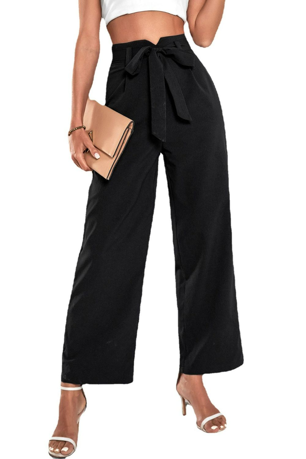 Belted High-Rise Wide Leg Pants - PFgoods.com