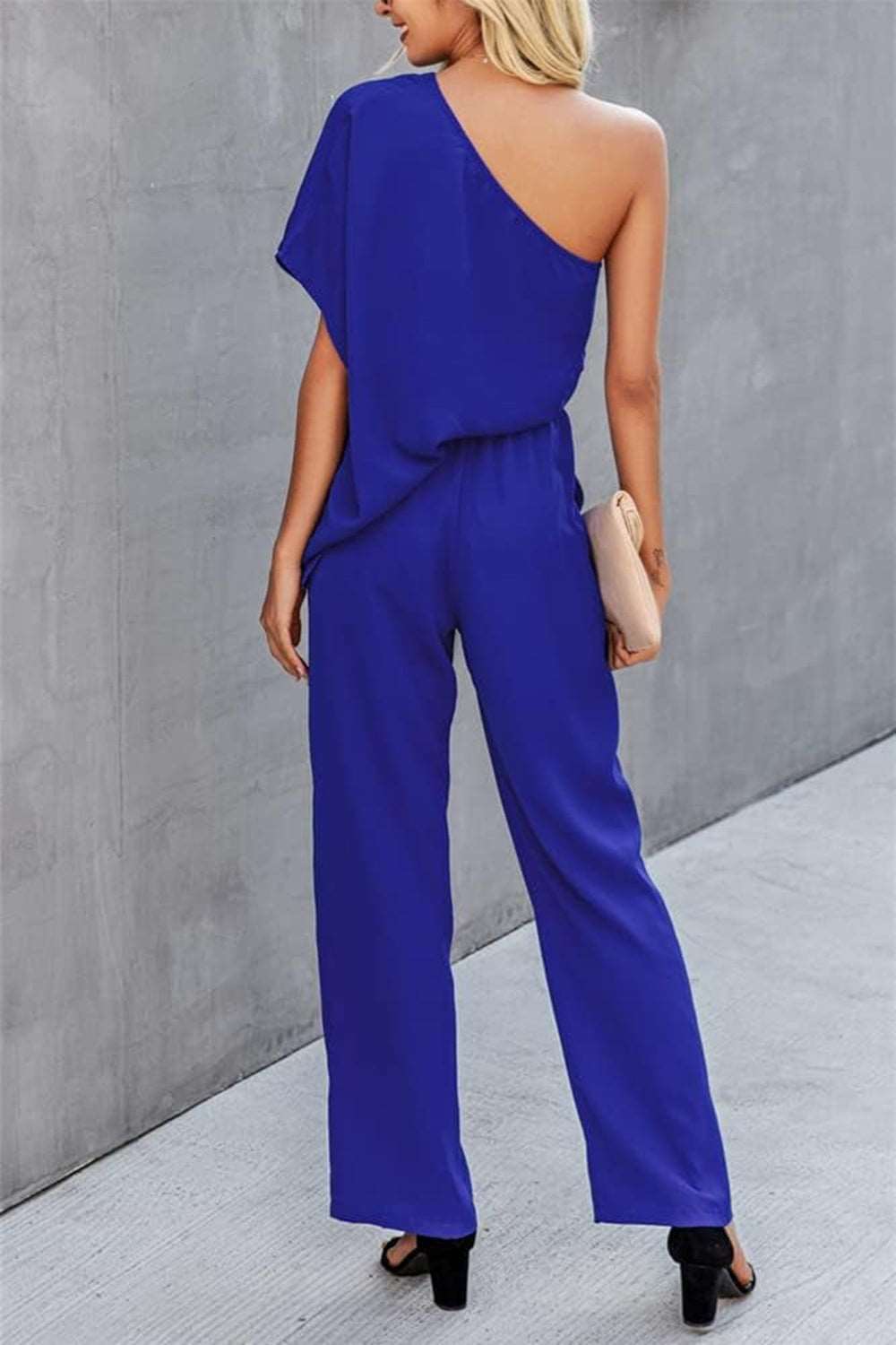 Single Shoulder Short Sleeve Jumpsuit - PFgoods.com