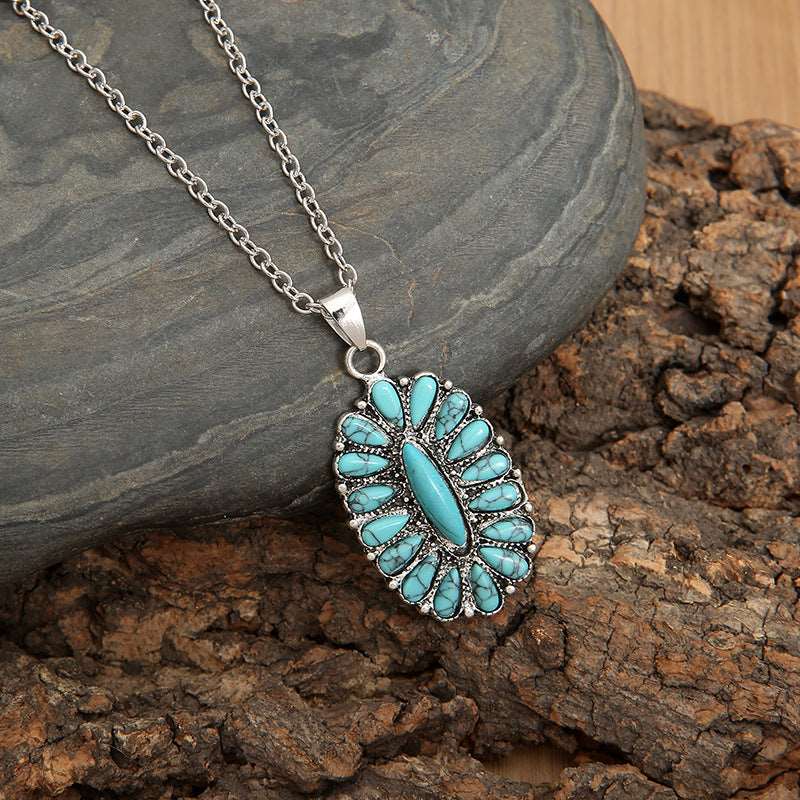 Artificial Turquoise Pendant Alloy Necklace - PFgoods.com