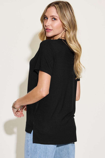 Basic Bae Full Size V-Neck High-Low T-Shirt - PFgoods.com