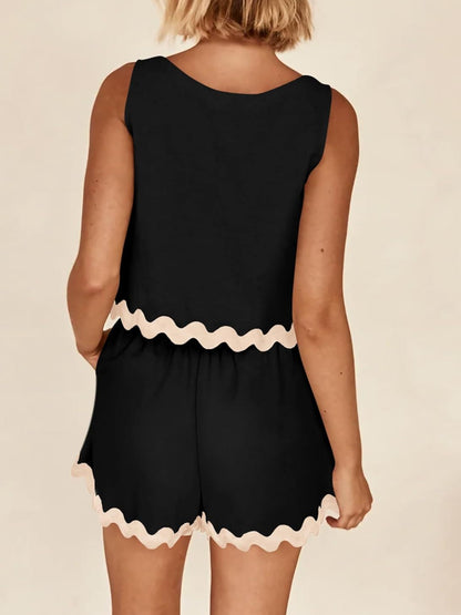 Contrast Trim Sleeveless Top and Shorts Set - PFgoods.com