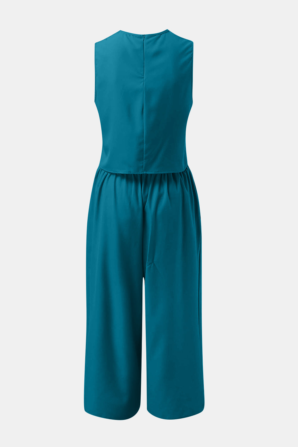 Round Neck Top and Wide Leg Pants Set - PFgoods.com