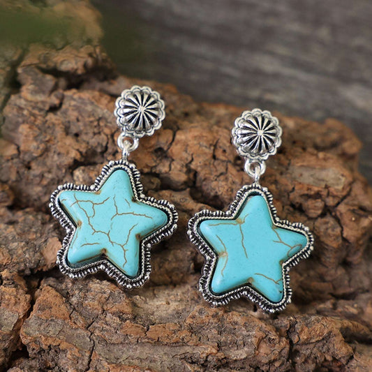 Artificial Turquoise Alloy Star Earrings - PFgoods.com