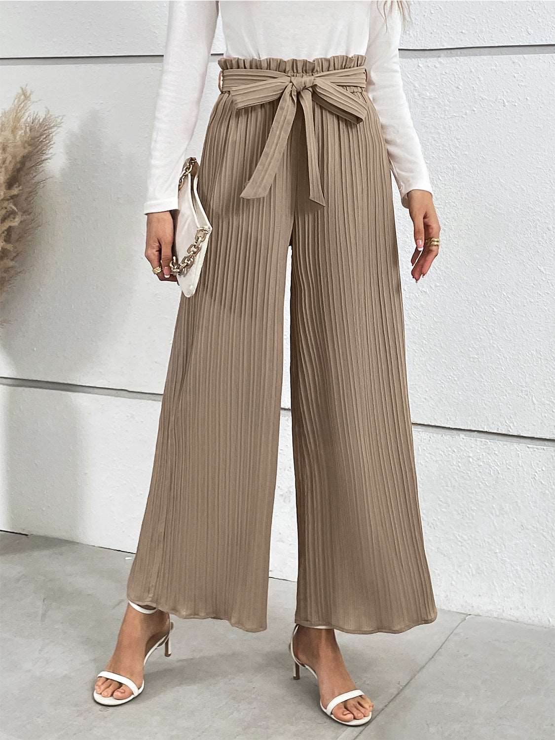 Tied Wide Leg Long Pants - PFgoods.com