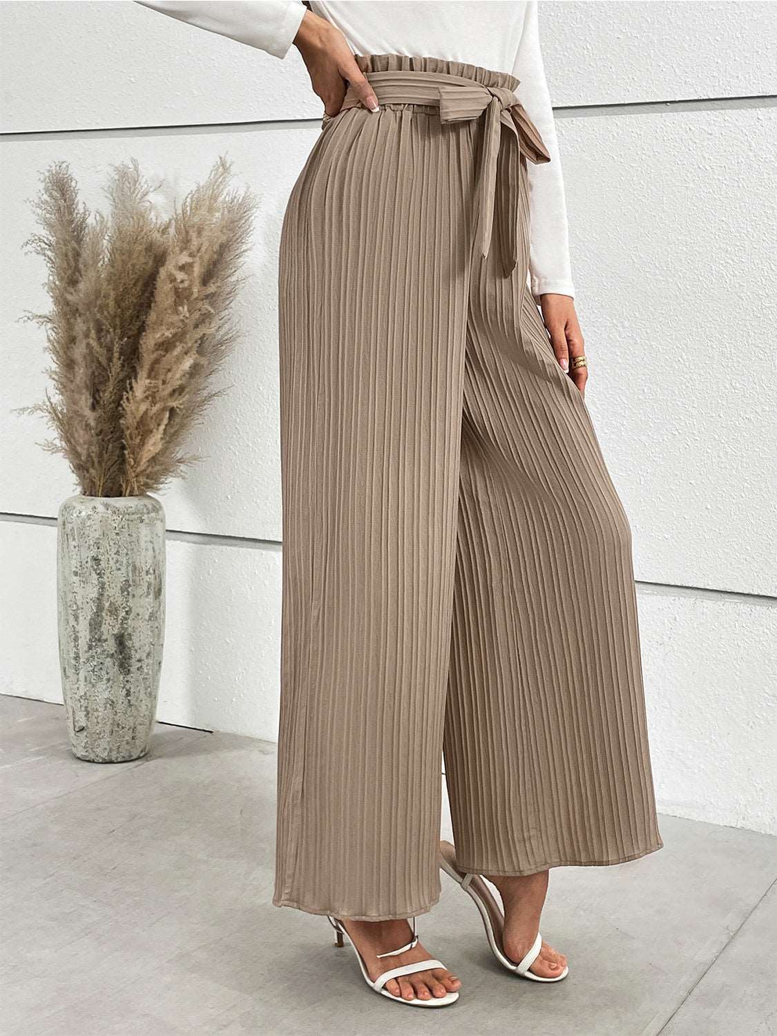 Tied Wide Leg Long Pants - PFgoods.com