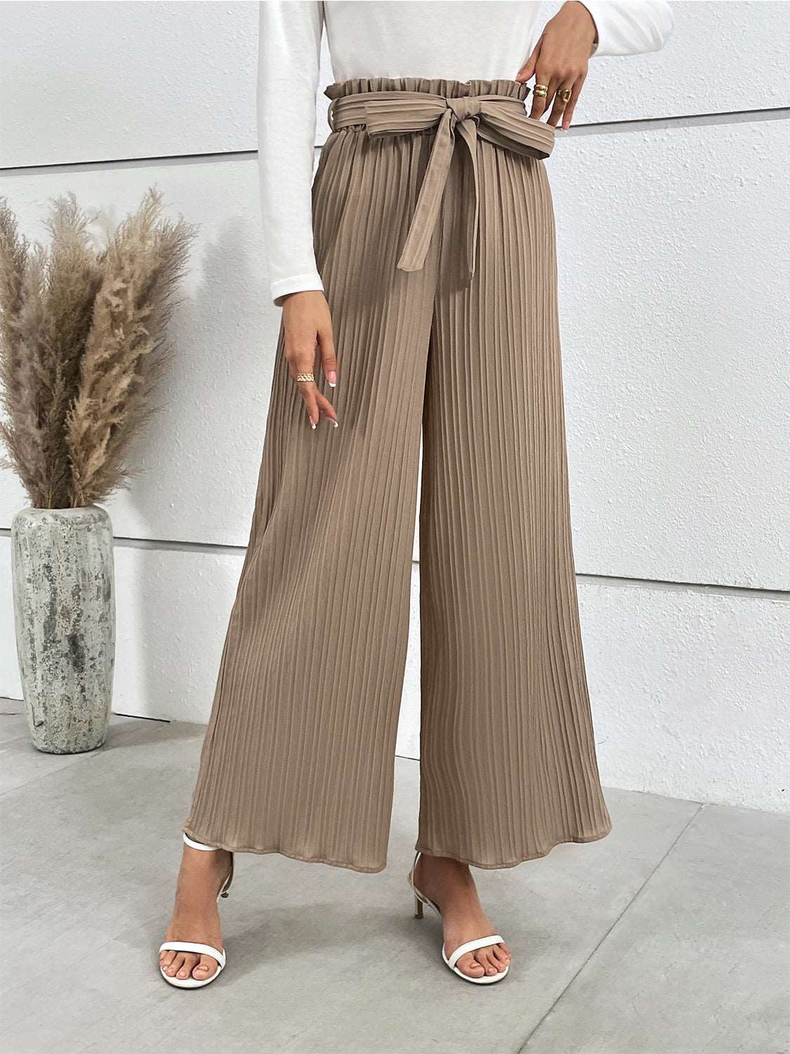 Tied Wide Leg Long Pants - PFgoods.com