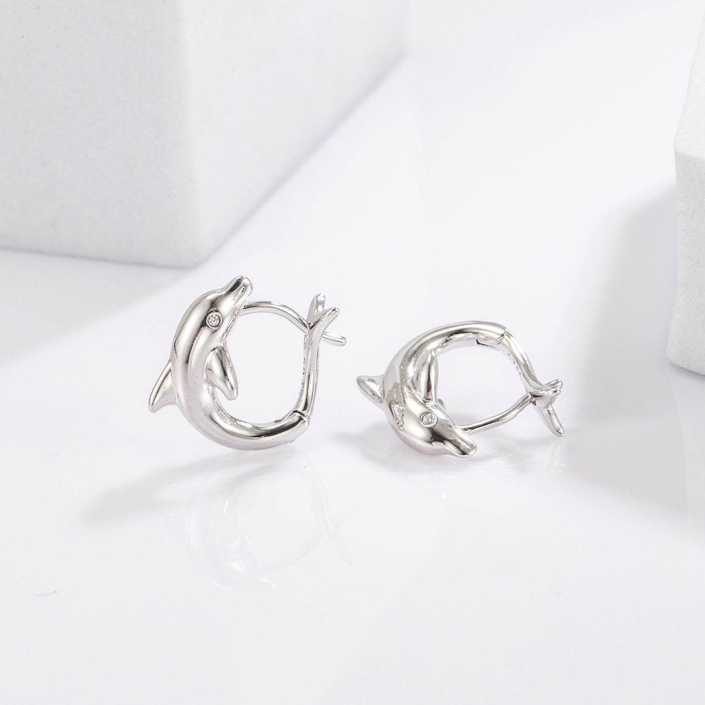 925 Sterling Silver Zircon Dolphin Earrings - PFgoods.com