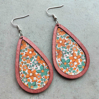 Floral Wood Teardrop Earrings - PFgoods.com