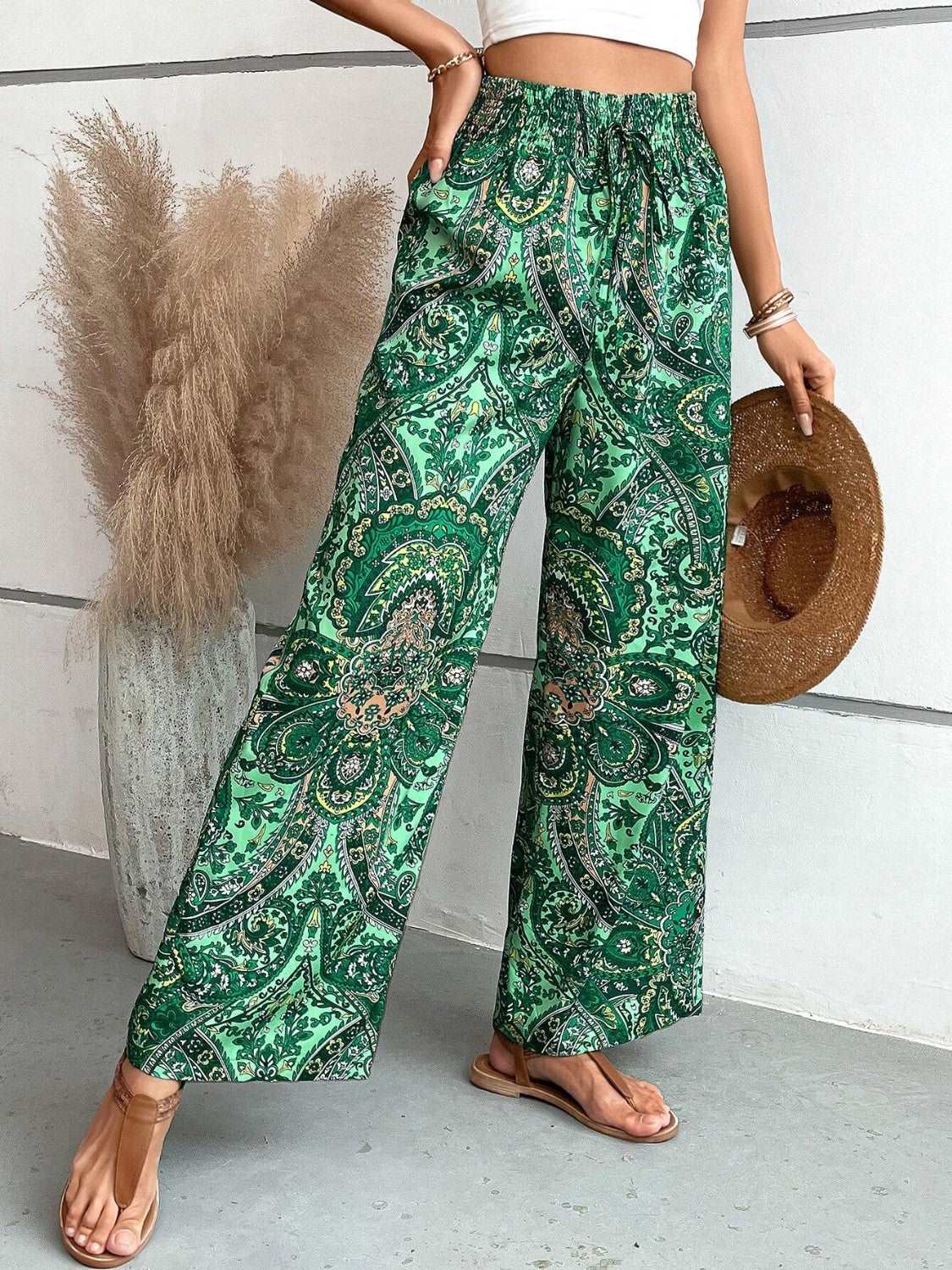 Printed Wide Leg Pants - PFgoods.com