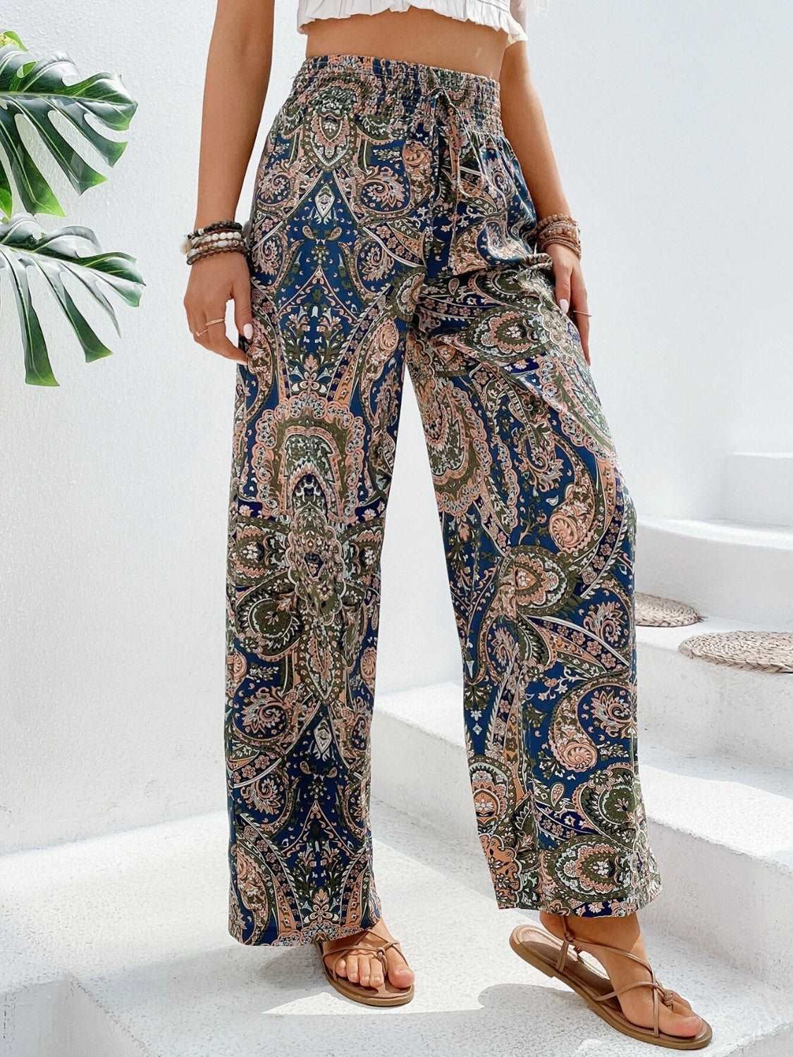 Printed Wide Leg Pants - PFgoods.com