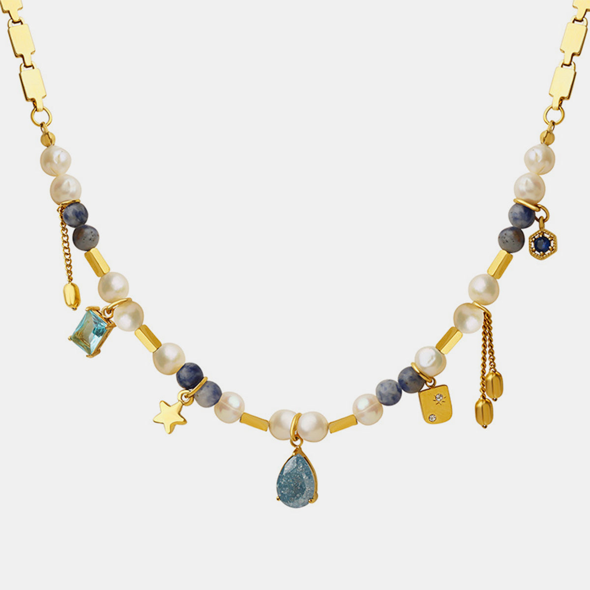 18K Gold-Plated Beaded Charm Necklace - PFgoods.com