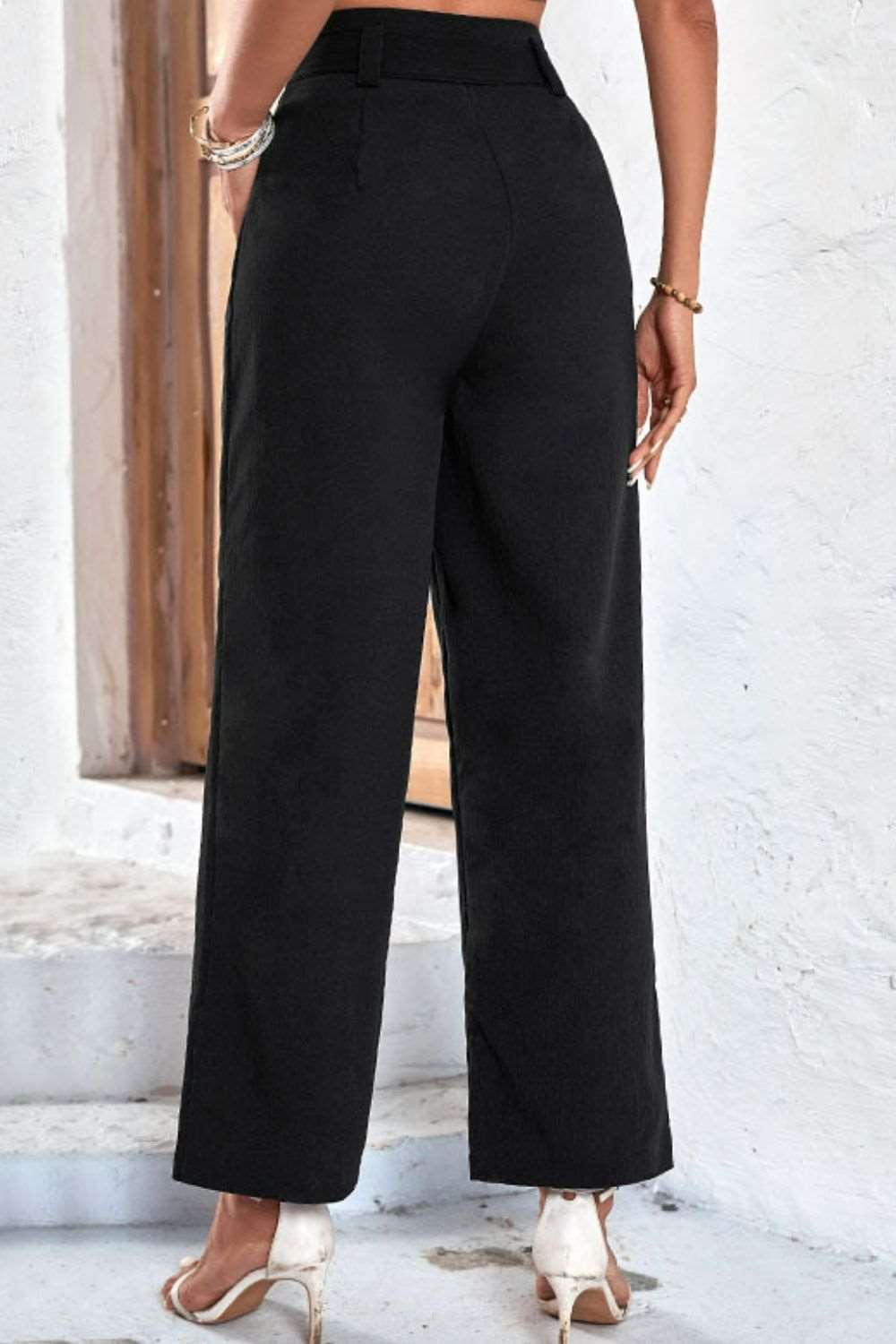 Belted High-Rise Wide Leg Pants - PFgoods.com