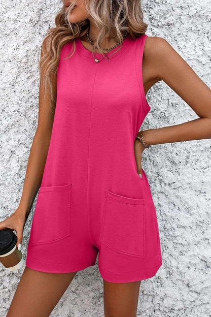 Round Neck Sleeveless Front Pocket Romper - PFgoods.com