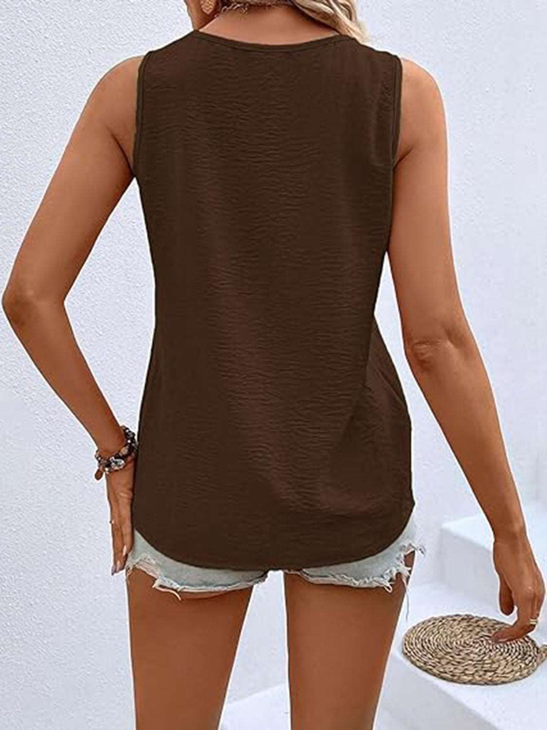 Full Size Decorative Button V-Neck Tank - PFgoods.com