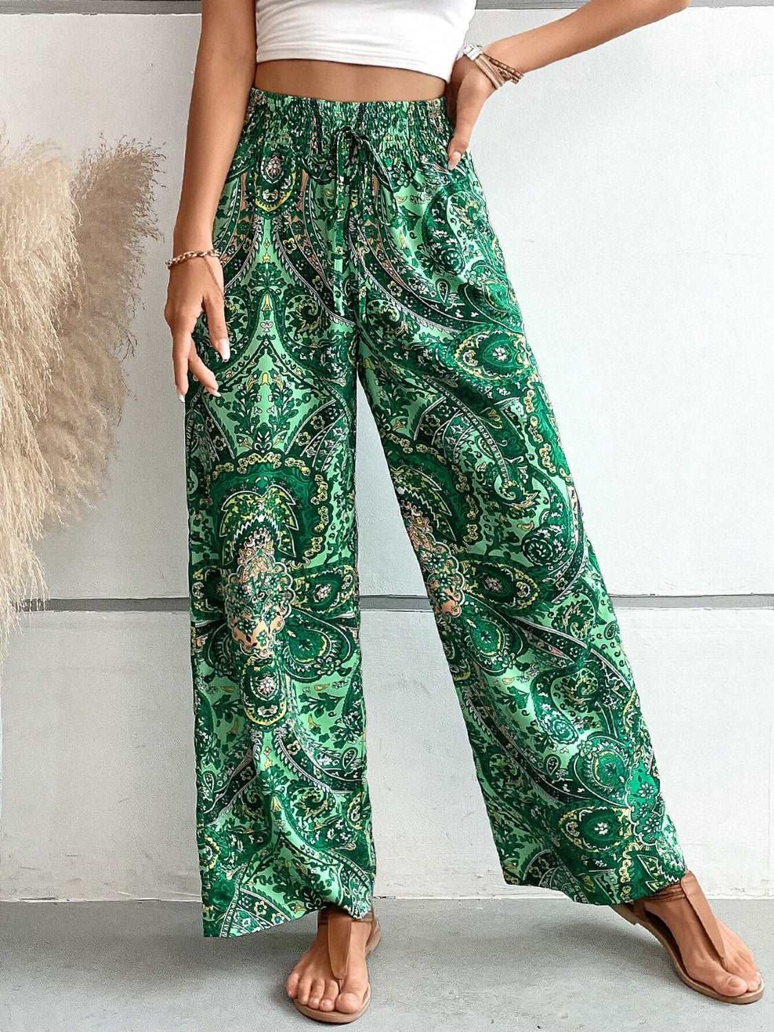 Printed Wide Leg Pants - PFgoods.com